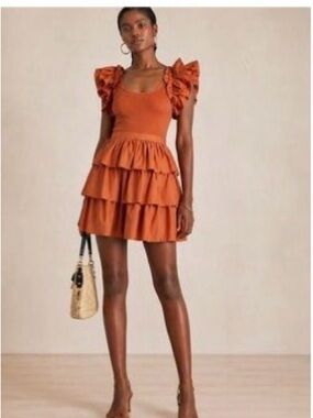 Ulla Johnson Ruffled Mini Dress in Coral